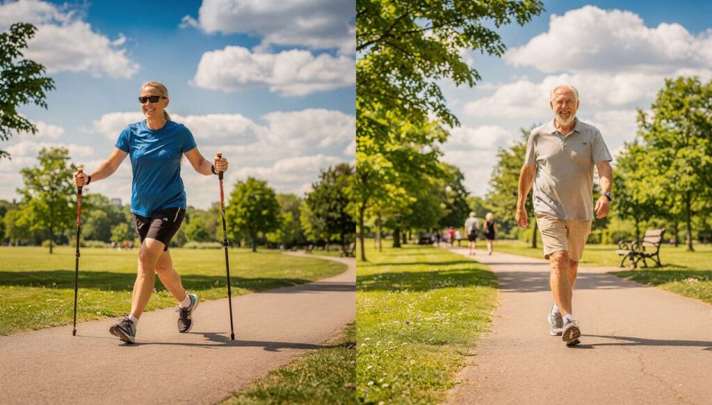 Nordic walking z kijkami a zwykły spacer: badanie PAN pokazuje różnicę 41% w spalaniu kalorii